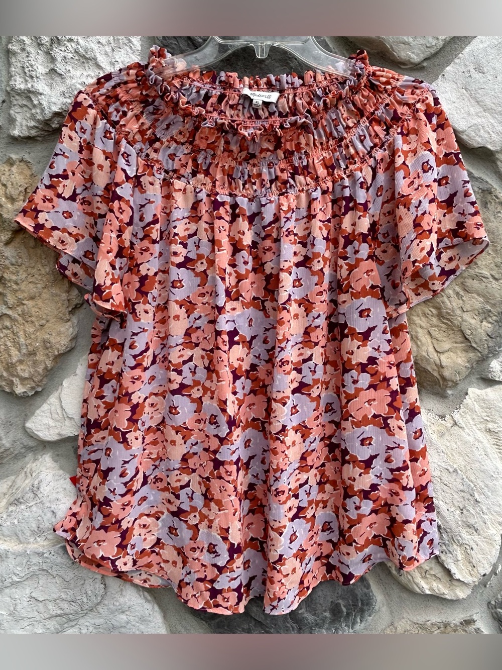 Madewell Top XL Smocked Floral Lightweight Feminine Casual Romantic Soft Girl